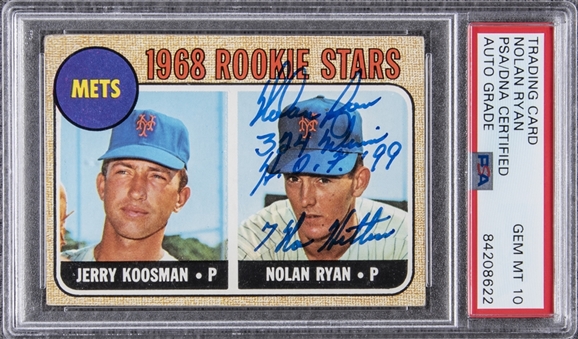 1968 Topps #177 Nolan Ryan Signed and Inscribed Rookie Card – PSA/DNA GEM MT 10 Signature!
